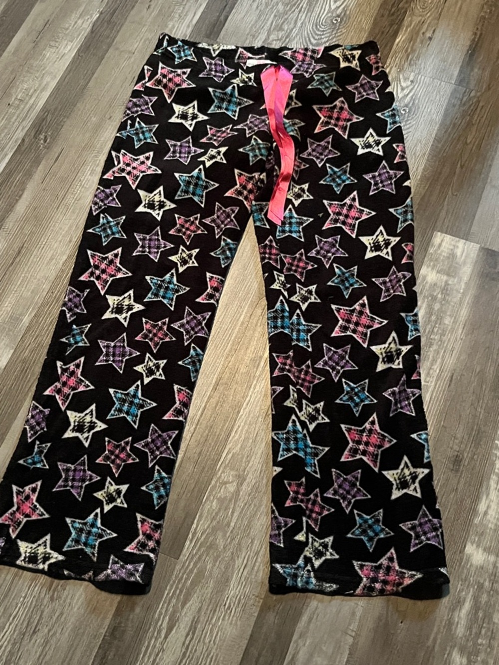 Maidenform Black Star-Print Pajama Pants with Pink Drawstring